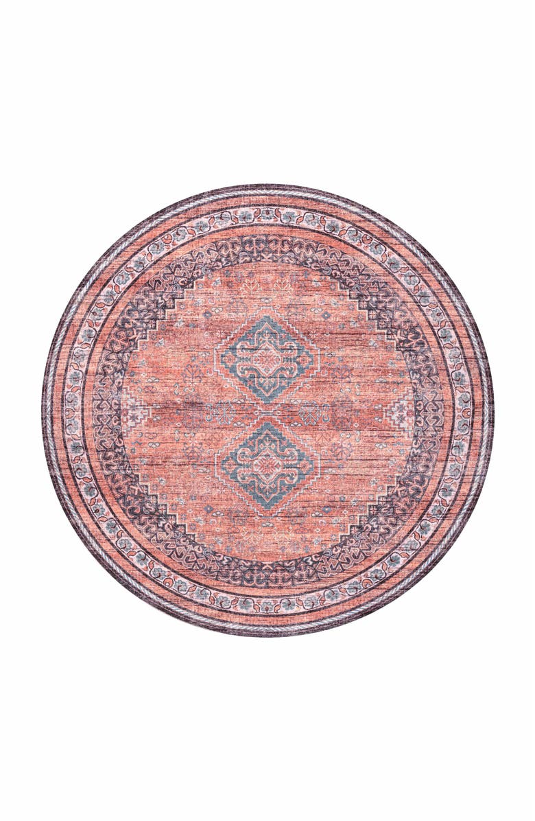JONATHAN Y Dalyan Geometric Medallions Machine-Washable Round Area Rug, Main, color, Terra/Navy