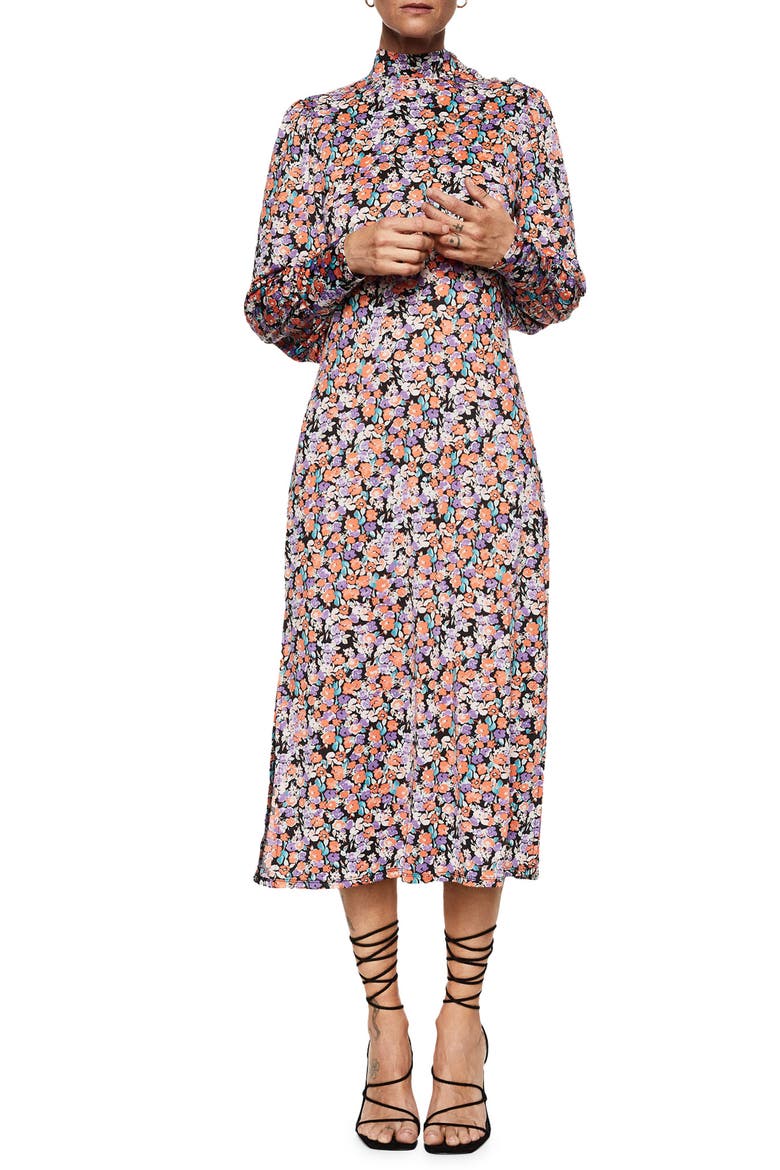 Floral Print Long Sleeve Midi Dress, Main, color, PINK
