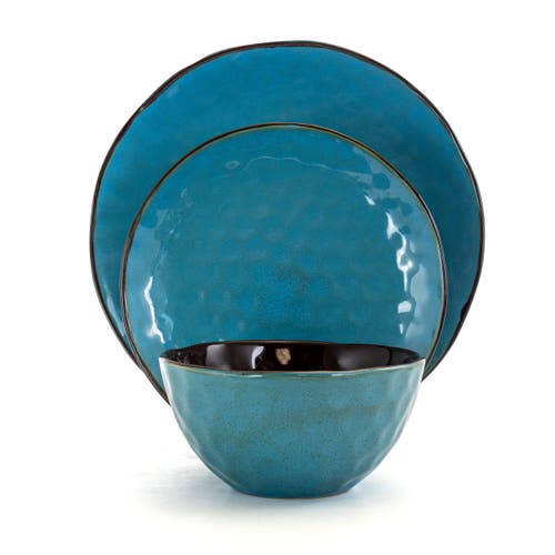 Elama Sea Glass 16 Piece Luxurious Stoneware Dinnerware With Complete Setting For 4 In Blue