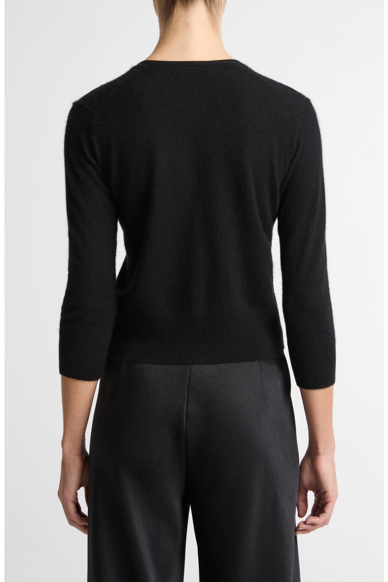 Elbow Sleeve V-Neck Cashmere & Silk Cardigan, Alternate, color, BLACK