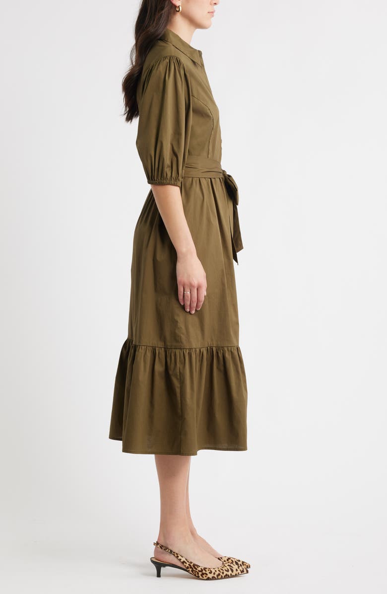 Caslon<sup>®</sup> Puff Sleeve Stretch Cotton Shirtdress, Alternate, color, Olive Dark