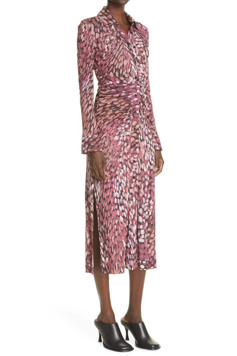 Claudia Dot Print Button Front Midi Dress, Alternate, color, MERLOT MULTI DOT