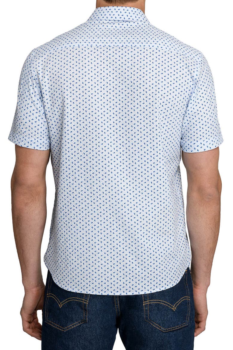 Slim Fit Falling Feathers Seersucker Short Sleeve Shirt, Alternate, color, WHITE/BLUE