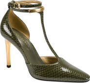 DONNA KARAN Samuel Snakeskin Embossed T-Strap Pump