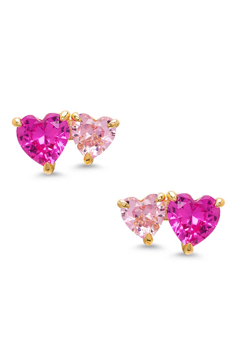 Kids' Double Hearts Cubic Zirconia Stud Earrings, Main, color, OPEN PINK