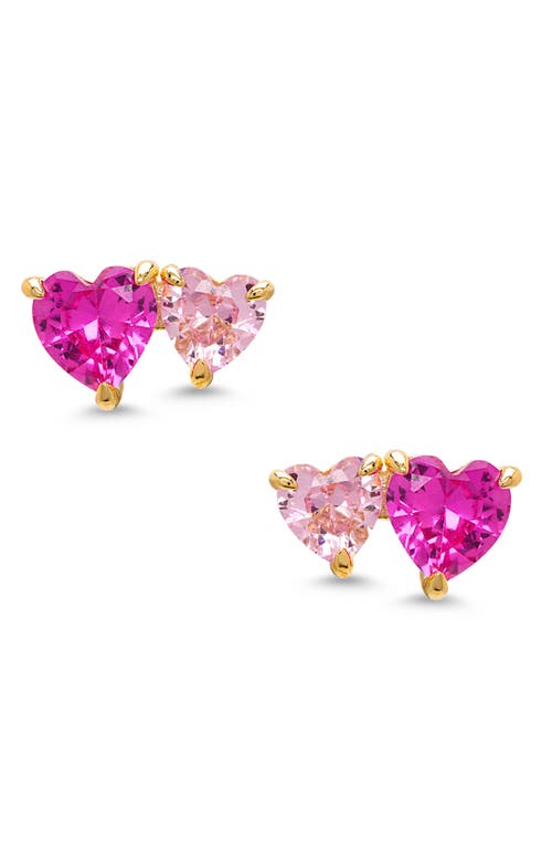 Lily Nily Kids' Double Hearts Cubic Zirconia Stud Earrings In Open Pink