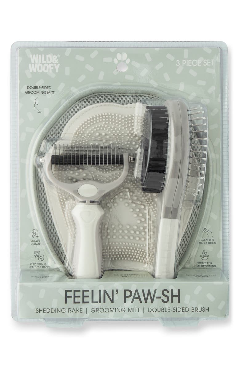 Wild & Woofy Feelin' Paw-sh 3-Piece Pet Grooming Set, Alternate, color, Gray