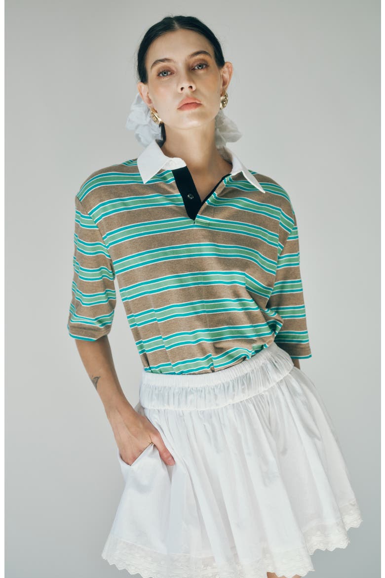 Frankie Stripe Stretch Cotton Polo, Alternate, color, AQUA CAMEL STRIPE
