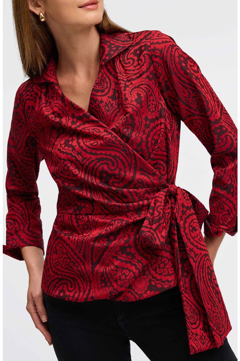 Saline Paisley Jacquard Wrap Top, Alternate, color, BLACK/ RED