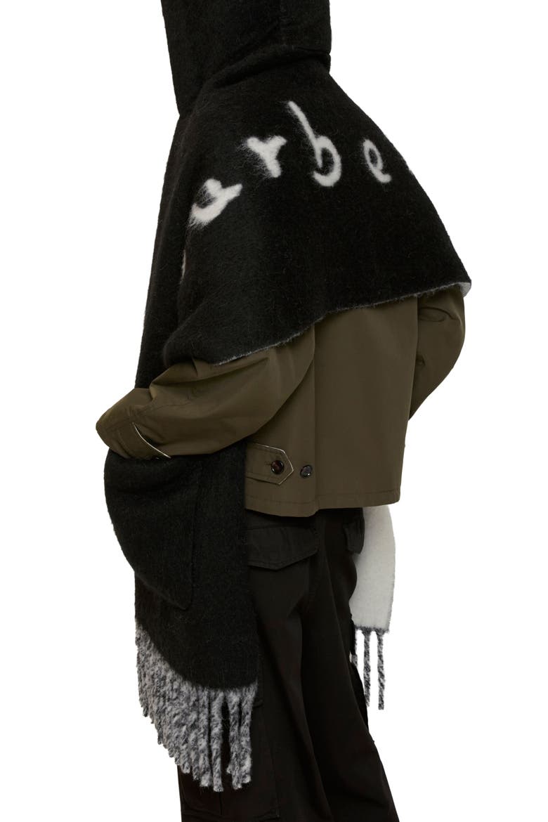 Logo Alpaca & Wool Blend Hooded Scarf, Alternate, color, BLACK