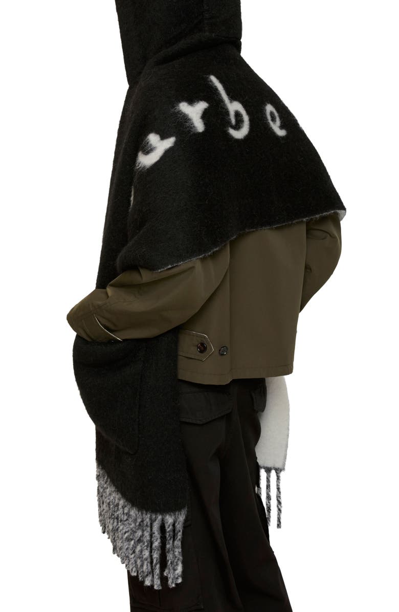 Burberry Logo Alpaca & Wool Blend Hooded Scarf, Alternate, color, Black