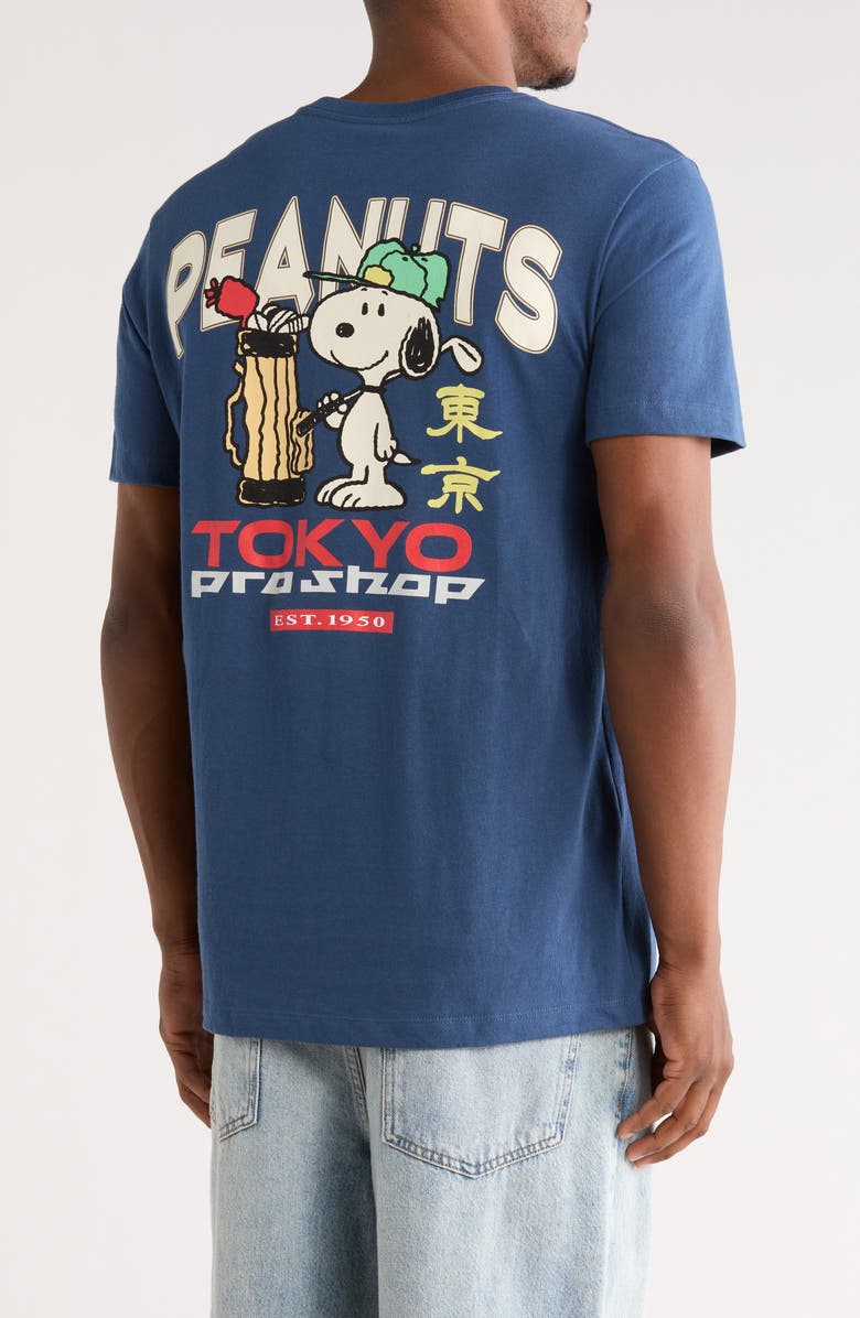 The Forecast Agency Peanuts<sup>®</sup> Tokyo Pro Shop Graphic Cotton T-Shirt, Alternate, color, Denim Blue