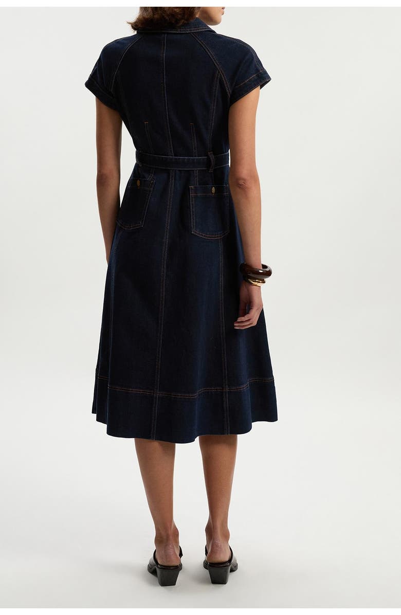 Karen Millen Petite Denim Corset Midi Dress, Alternate, color, Dark Blue