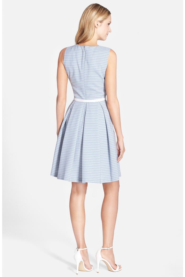 Belted Stripe Ottoman Fit & Flare Dress, Alternate, color, DENIM/ WHITE