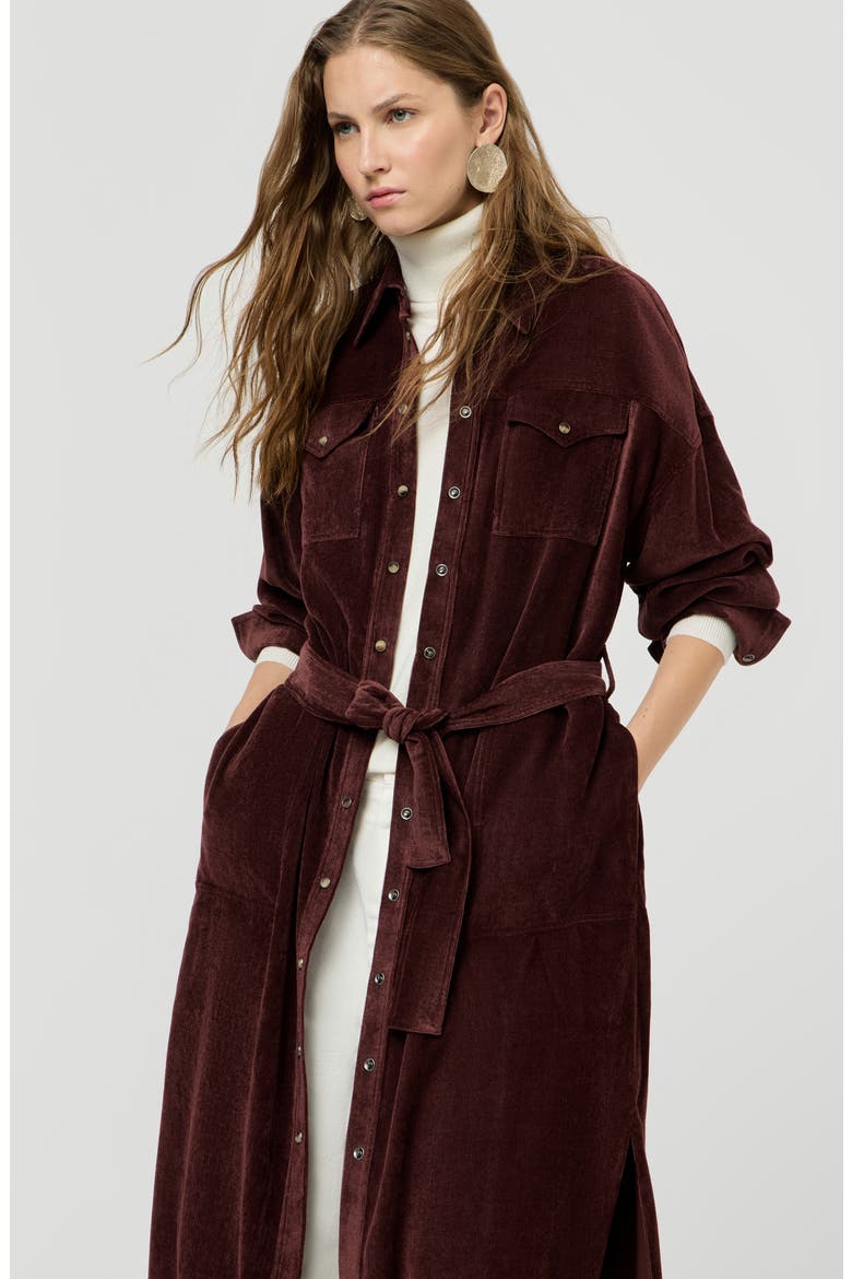 Fluid Corduroy shirt dress, Alternate, color, Wine