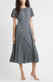 Chelsea28 Shirred Neck Puff Sleeve Midi Dress