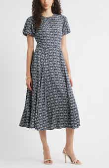 Chelsea28 Shirred Neck Puff Sleeve Midi Dress