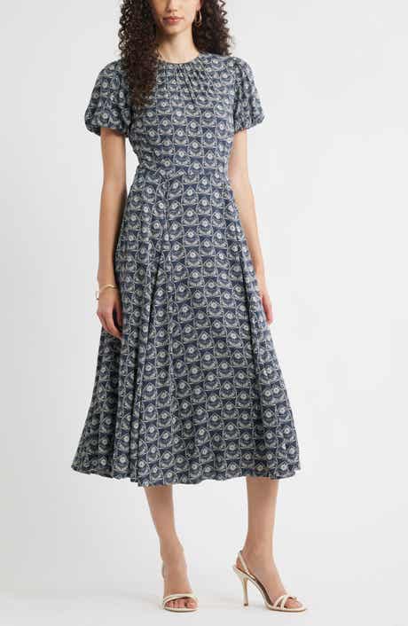 Chelsea28 Shirred Neck Puff Sleeve Midi Dress