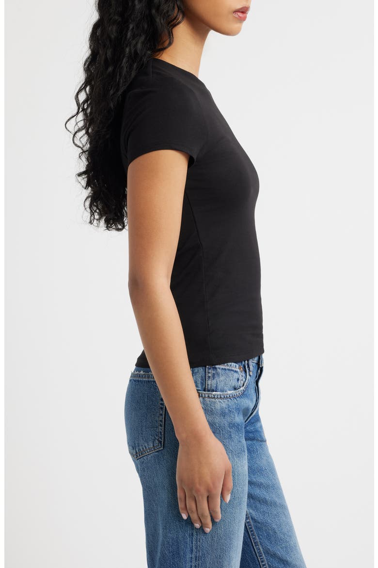 Strech Cotton Cap Sleeve T-Shirt, Alternate, color, BLACK