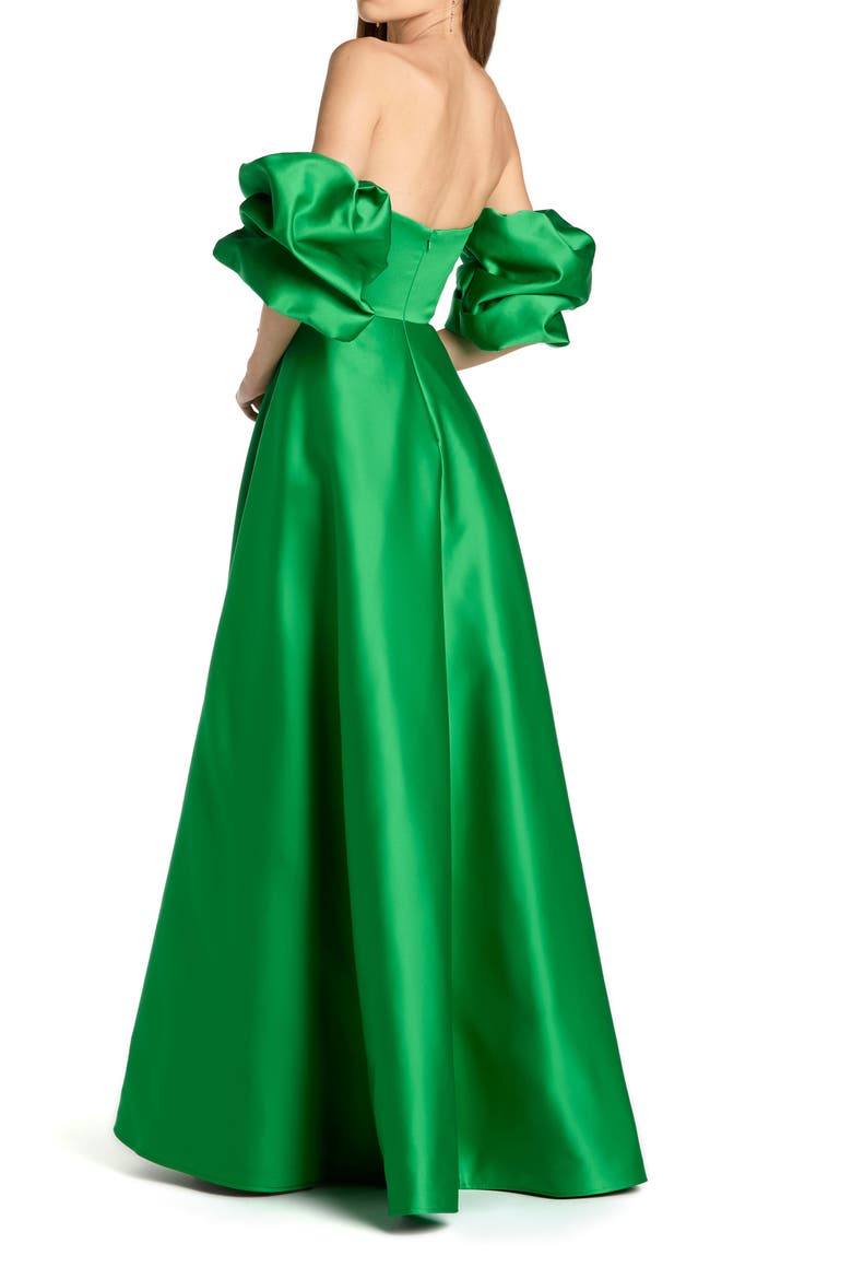 Satin Off The Shoulder Puff Sleeve Ballgown, Alternate, color, Spring Green