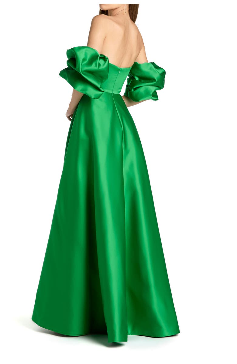 Mac Duggal Satin Off The Shoulder Puff Sleeve Ballgown, Alternate, color, Spring Green