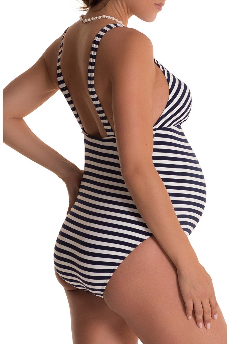 Marina Stripe One-Piece Maternity Swimsuit, Alternate, color, NAVY/ WHITE