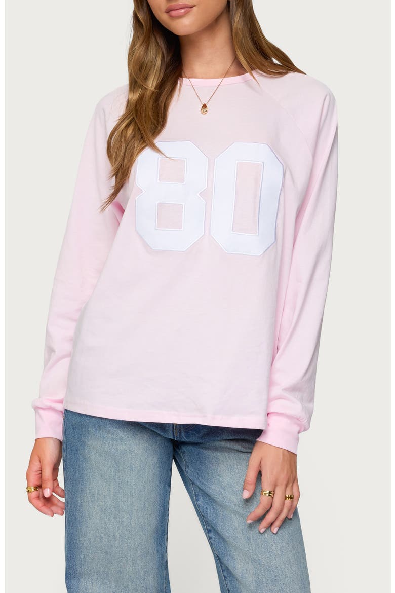 '80s Appliqué Oversize Long Sleeve Cotton T-Shirt, Main, color, LIGHT-PINK