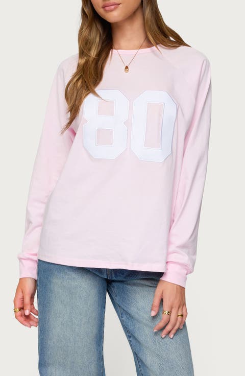 '80s Appliqué Oversize Long Sleeve Cotton T-Shirt
