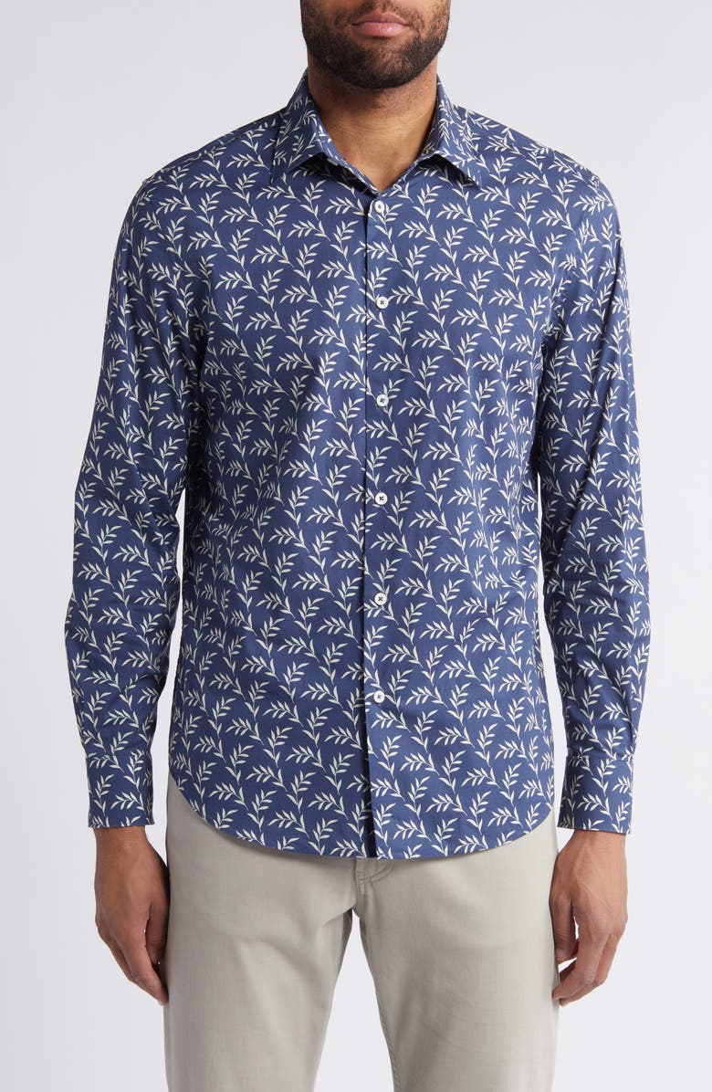 Bugatchi Julian Print Stretch Cotton Button-Up Shirt, Main, color, 