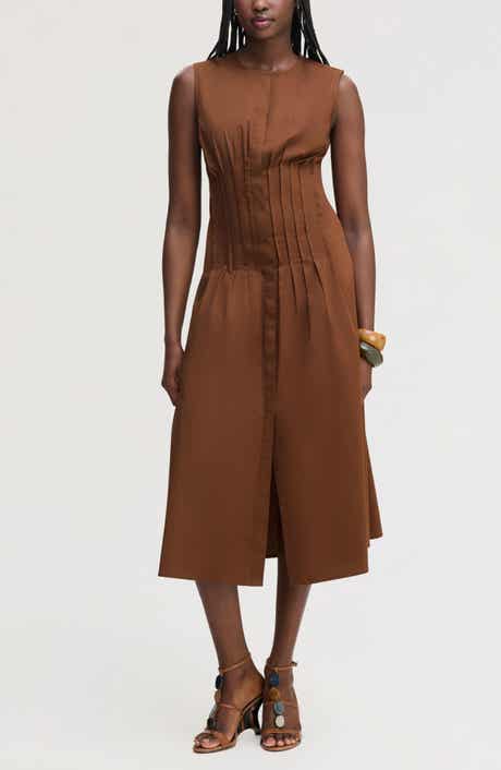 Pleated Waist Sleeveless Midi Dress