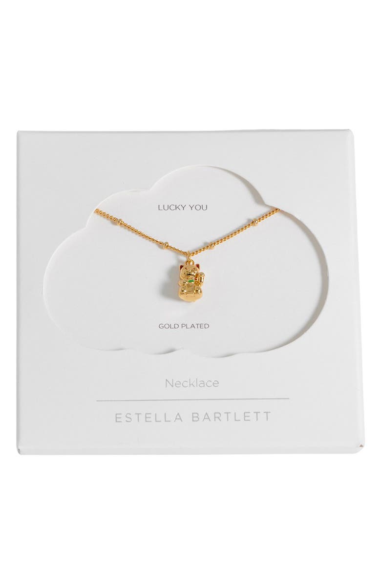 Estella Bartlett Lucky Cat Pendant Necklace, Alternate, color, Gold