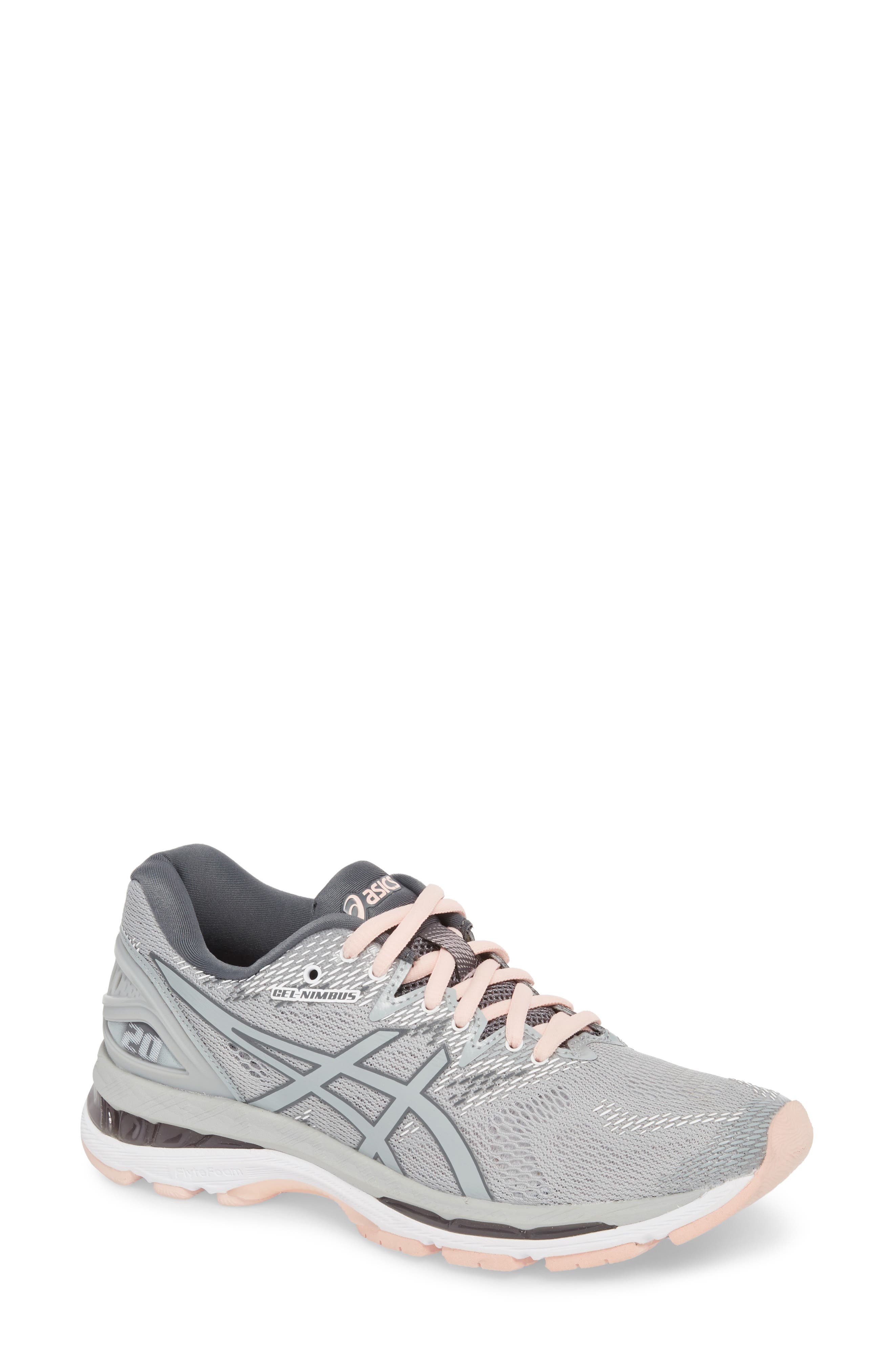 GEL®-Nimbus 20 Running Shoe, Main, color, MID GREY/ SEASHELL PINK