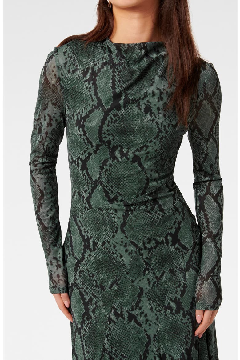 Tammy Asymmetrical Hem Midi Dress, Alternate, color, GREEN SEPIA SNAKE