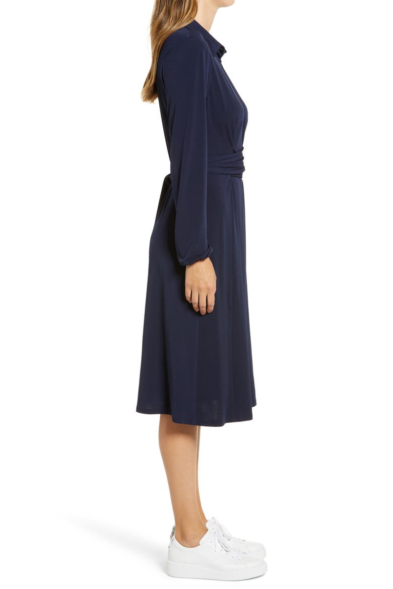 Sandrene Long Sleeve Jersey Shirtdress, Alternate, color, DARK NAVY