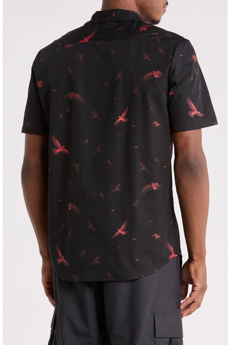 Ellino Bird Print Camp Shirt, Alternate, color, BLACK
