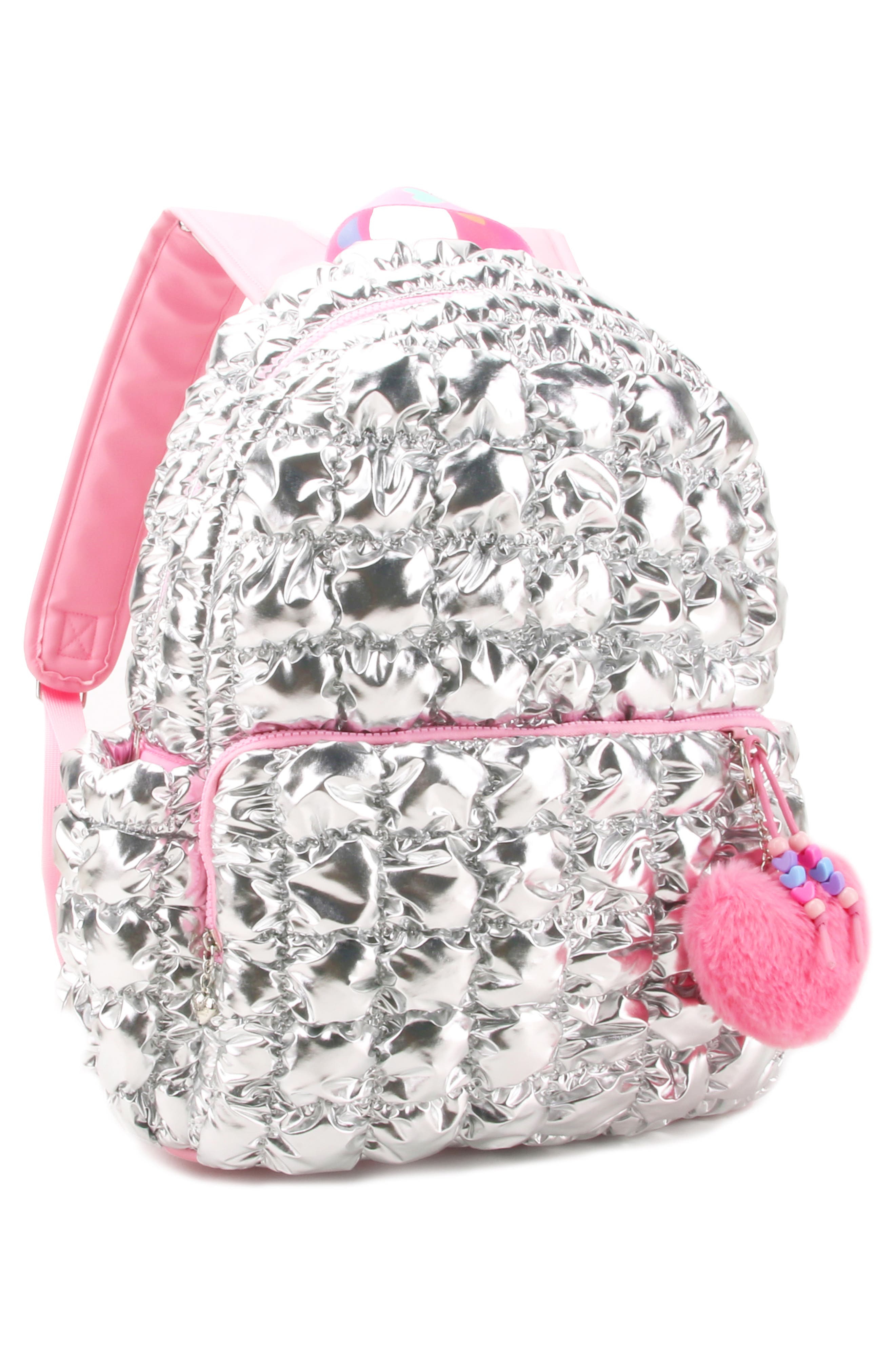 OMG Accessories Kids' Metallic Heart Scrunch Backpack, Alternate, color, 