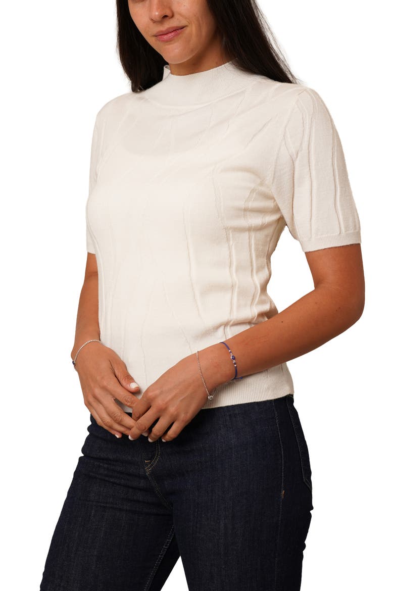 Intarsia Short Sleeve Sweater, Alternate, color, CREAM