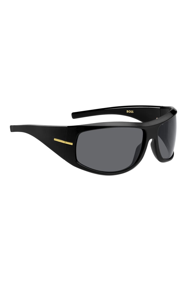 70mm Rectangular Wraparound Sunglasses, Alternate, color, BLACK