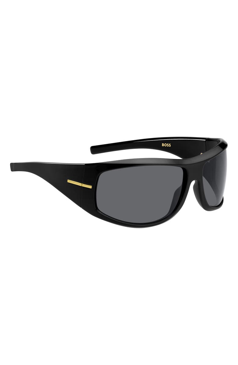 BOSS 70mm Rectangular Wraparound Sunglasses, Alternate, color, Black