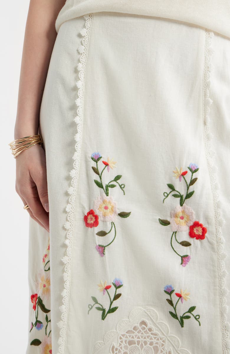 Treasure & Bond Embroidered Cotton Eyelet Midi Skirt, Alternate, color, Ivory Multi Embroidery
