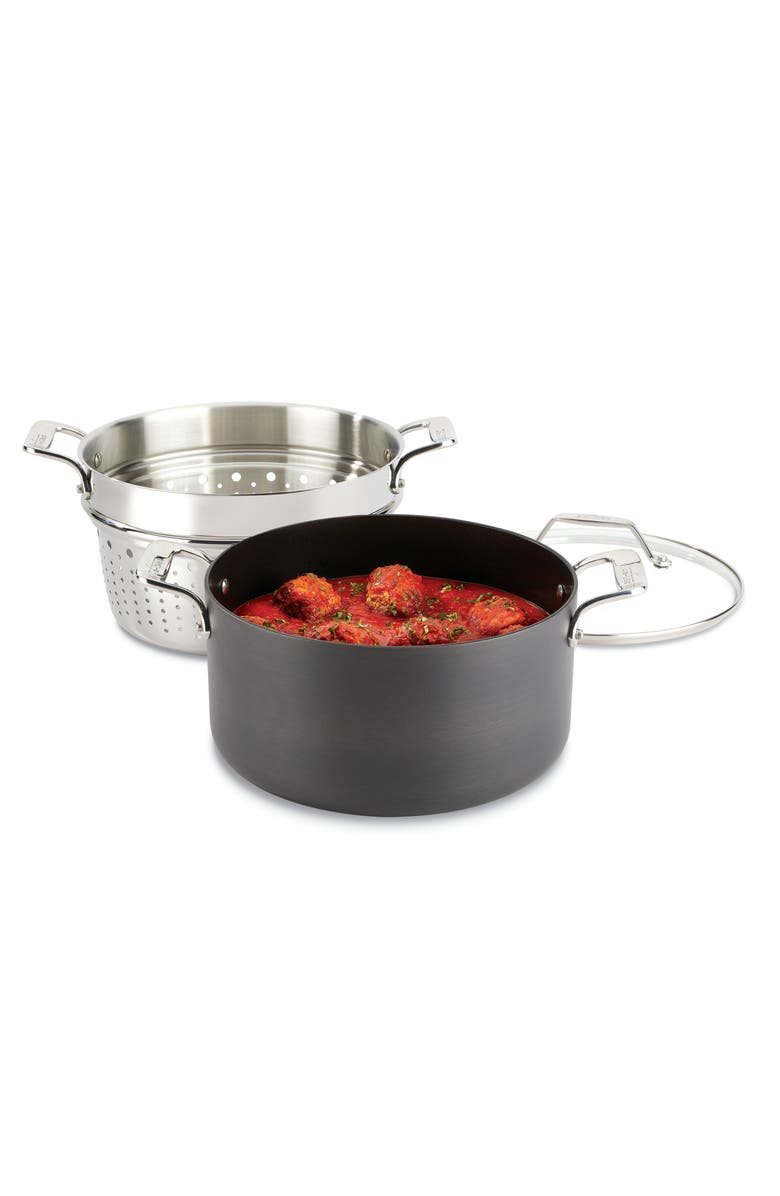 All-Clad Essentials Steam, Poach & Stew Nonstick 7-Quart Pot with Multipurpose Insert and Lid, Alternate, color, Black