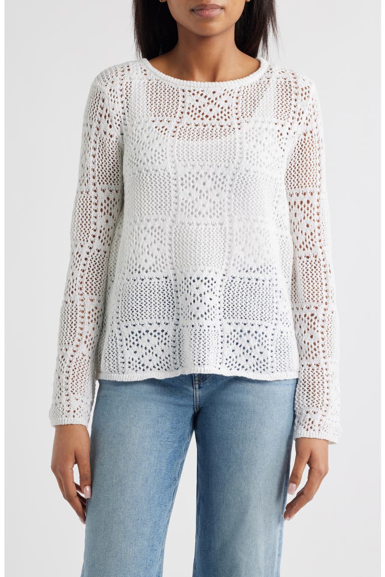 Tiara Crochet Look Sweater, Main, color, WHITE