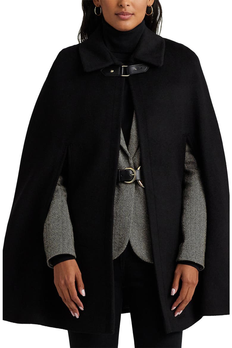 Wool Blend Cape, Main, color, BLACK