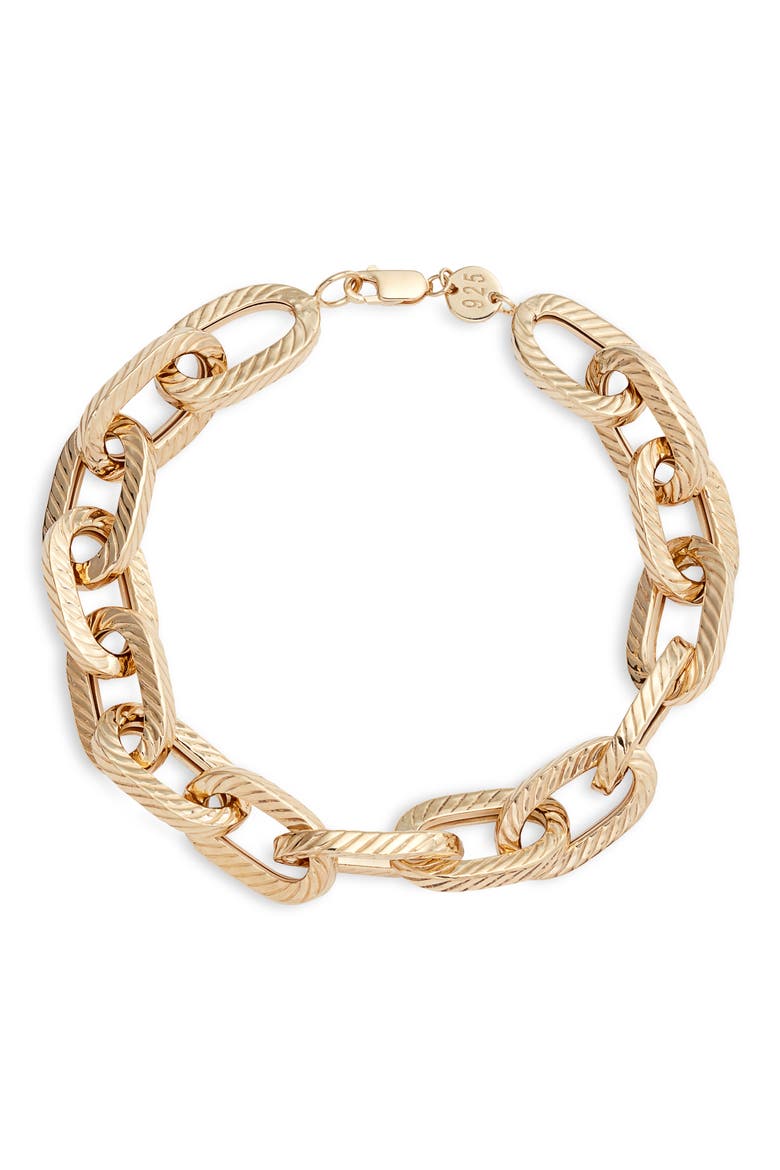 Kobe Textured Link Bracelet, Main, color, 14K YELLOW GOLD PLATED SILVER