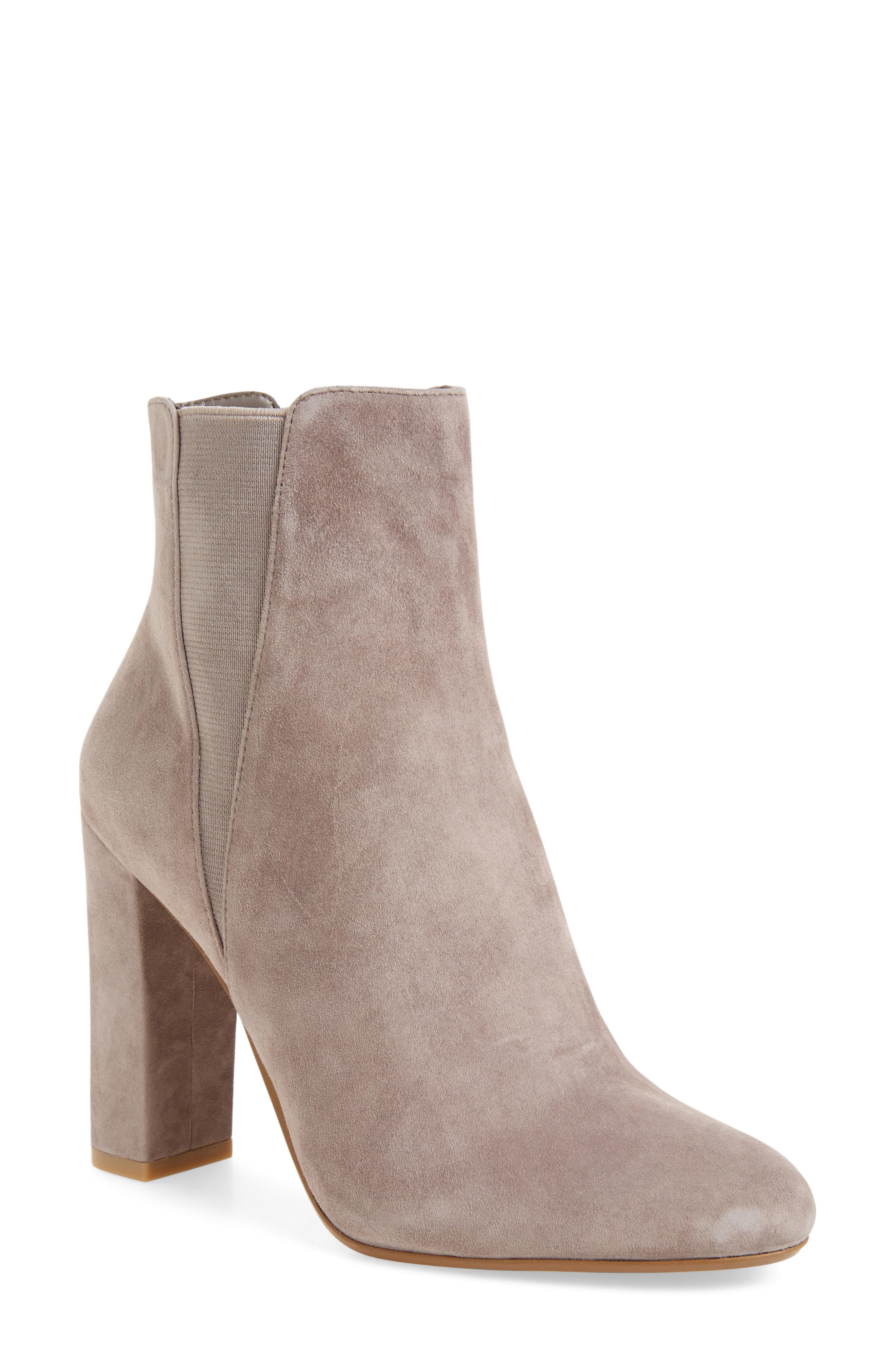Effect Block Heel Bootie, Main, color, GREY SUEDE