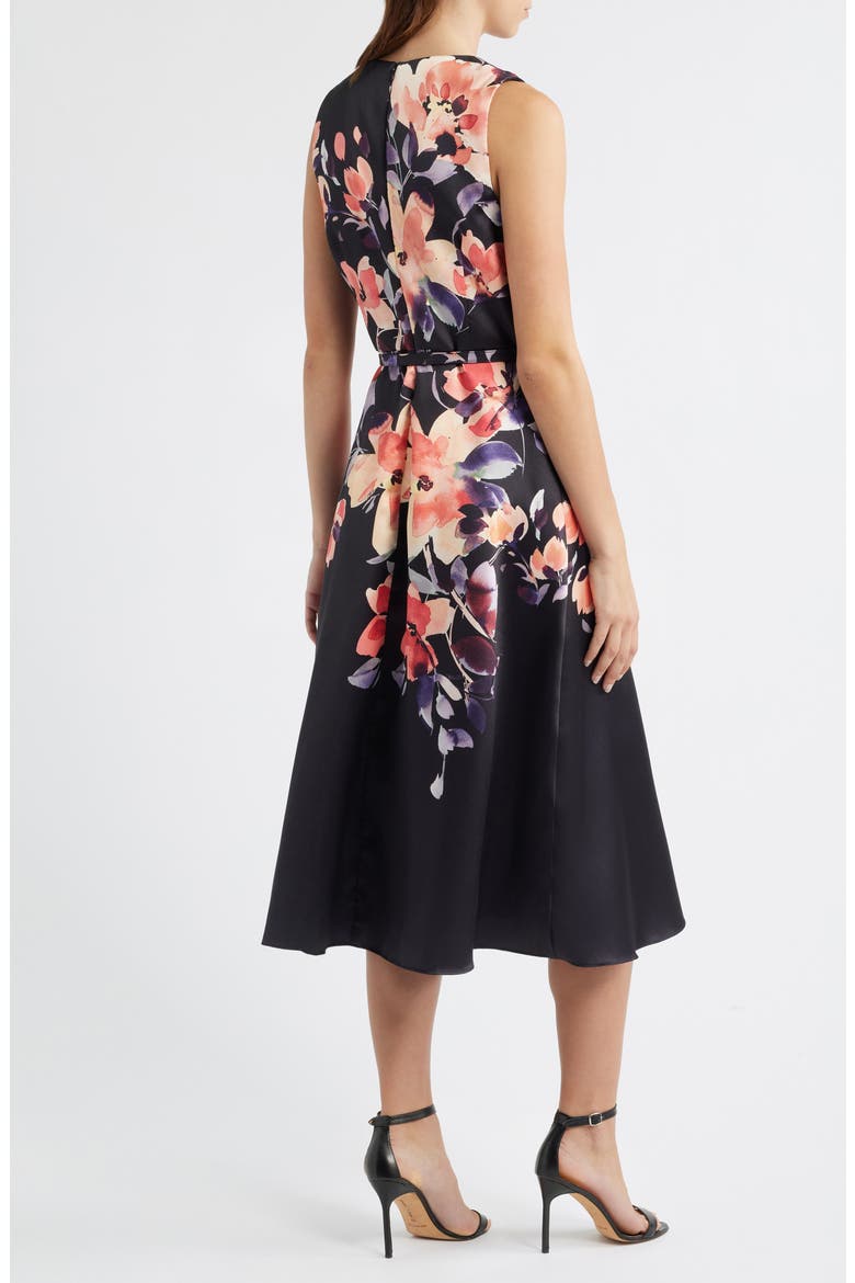 Placed Floral Cocktail Midi Dress, Alternate, color, BLACK MULTI