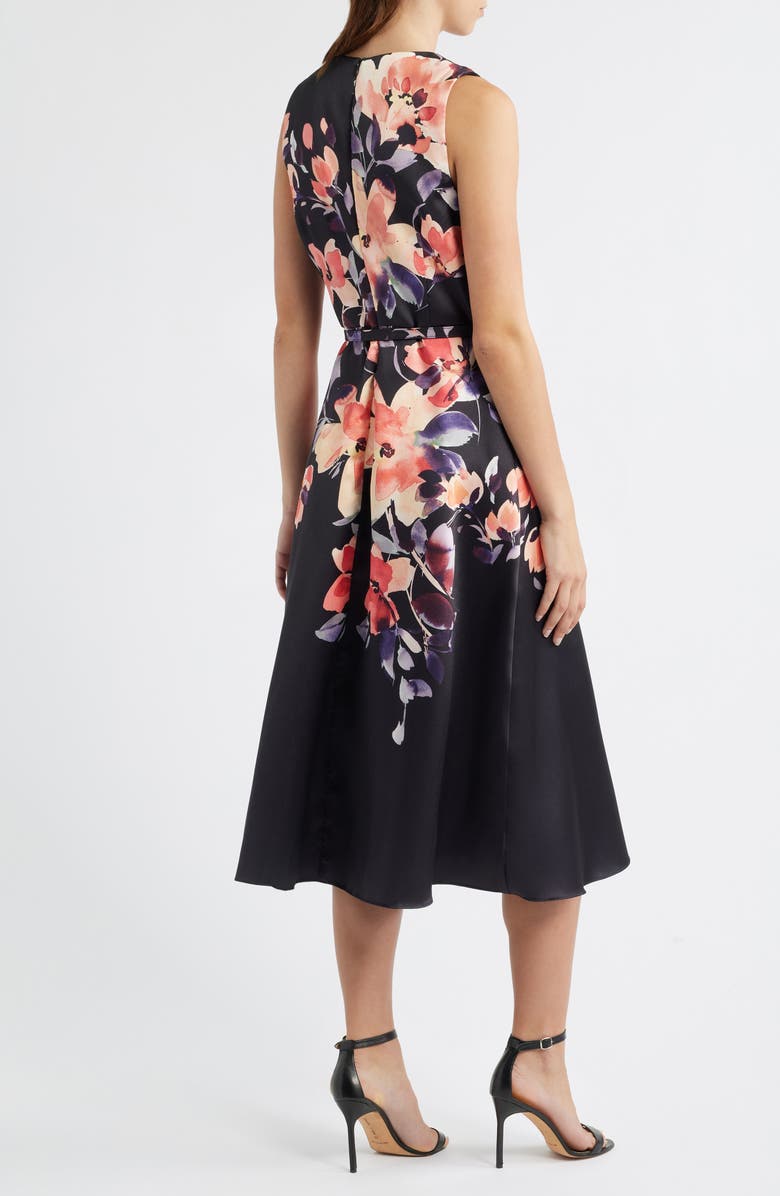 Julia Jordan Placed Floral Cocktail Midi Dress, Alternate, color, Black Multi