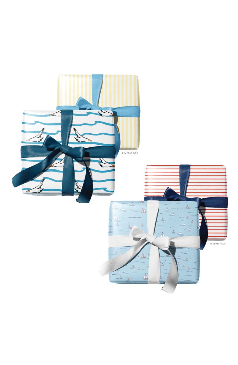 Ramus & Co Eight Sheets Two-Sided "Seagulls" & "Sails Up" Heavyweight Gift Wrap, Alternate, color, Multicolored