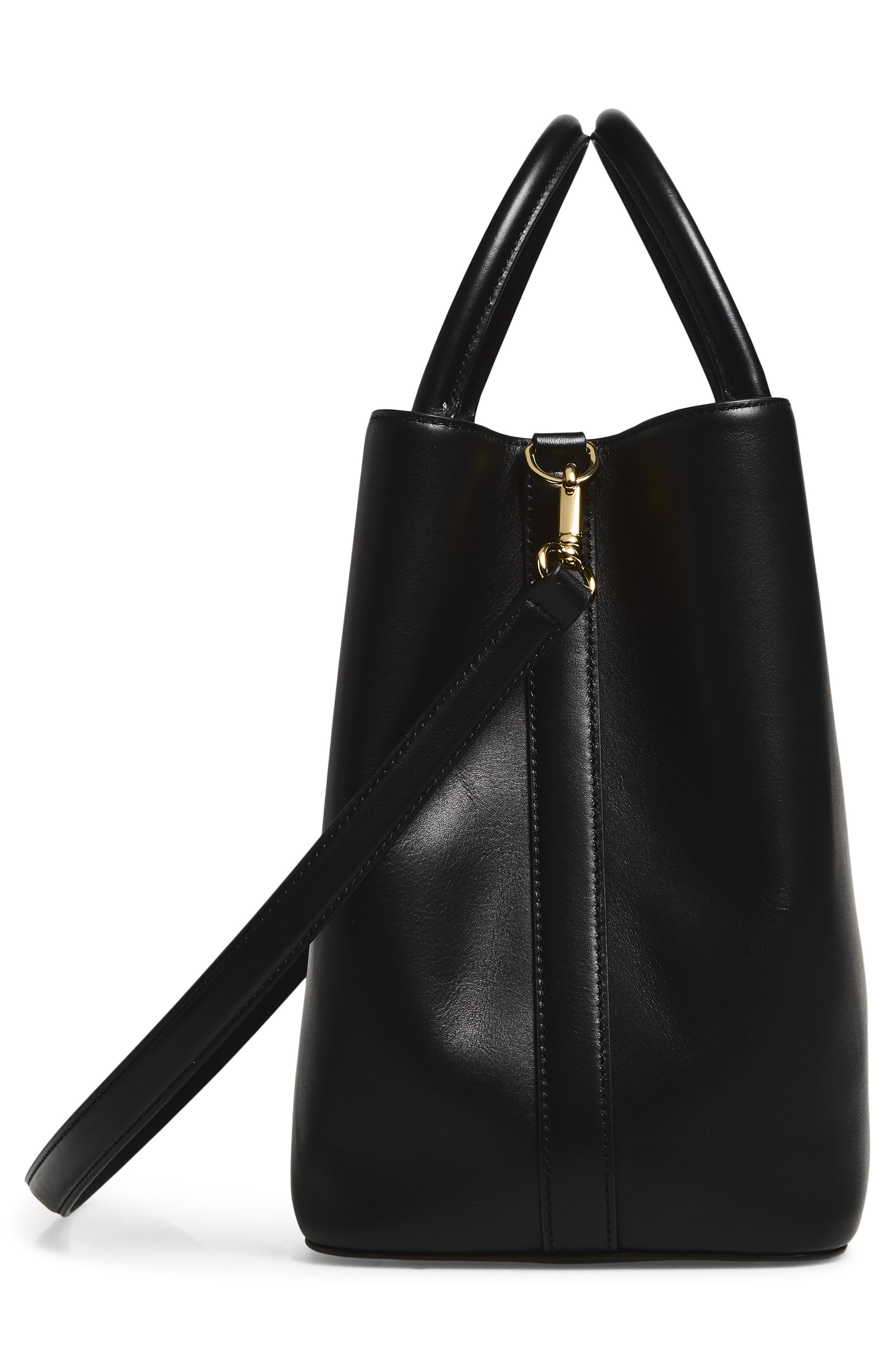 Marcy 36 Leather Tote, Alternate, color, BLACK