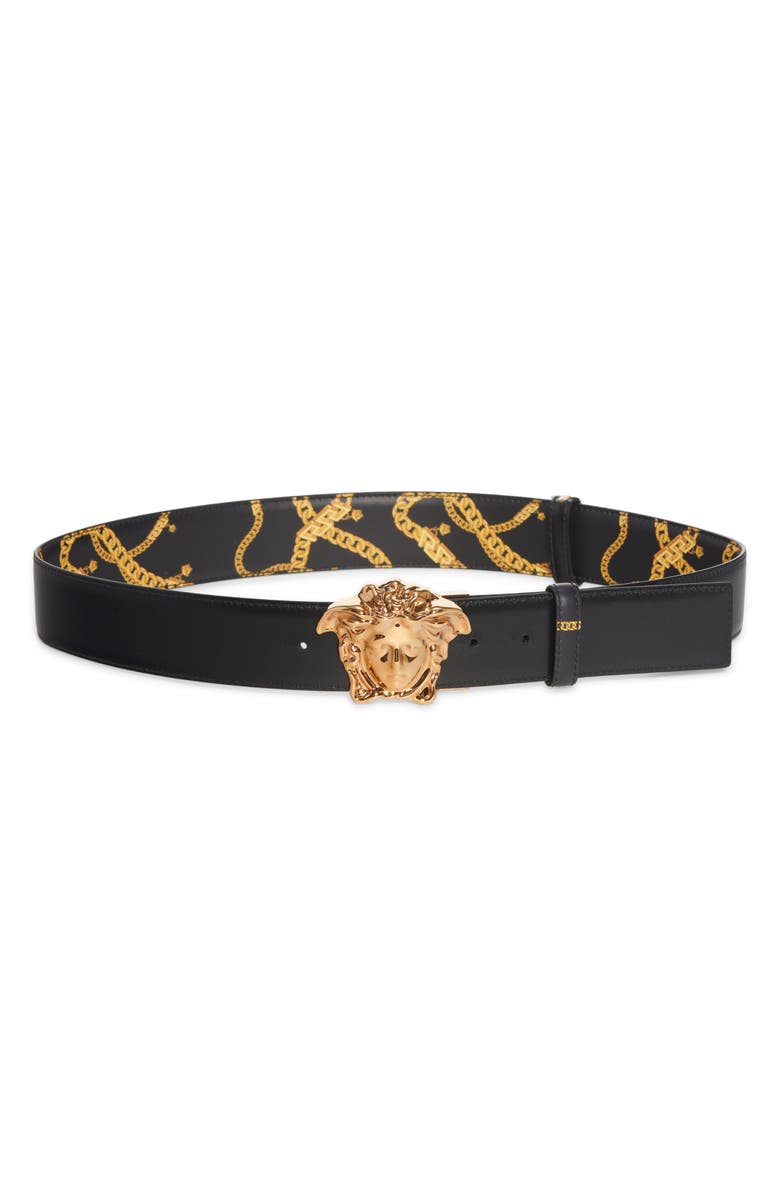 Versace Medusa Buckle Reversible Leather Belt, Alternate, color,